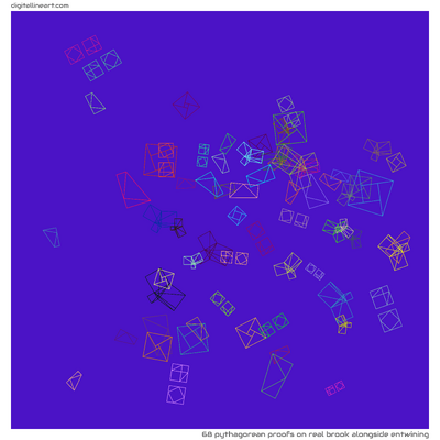 Real Brook alongside Entwining — 68 pythagorean proofs