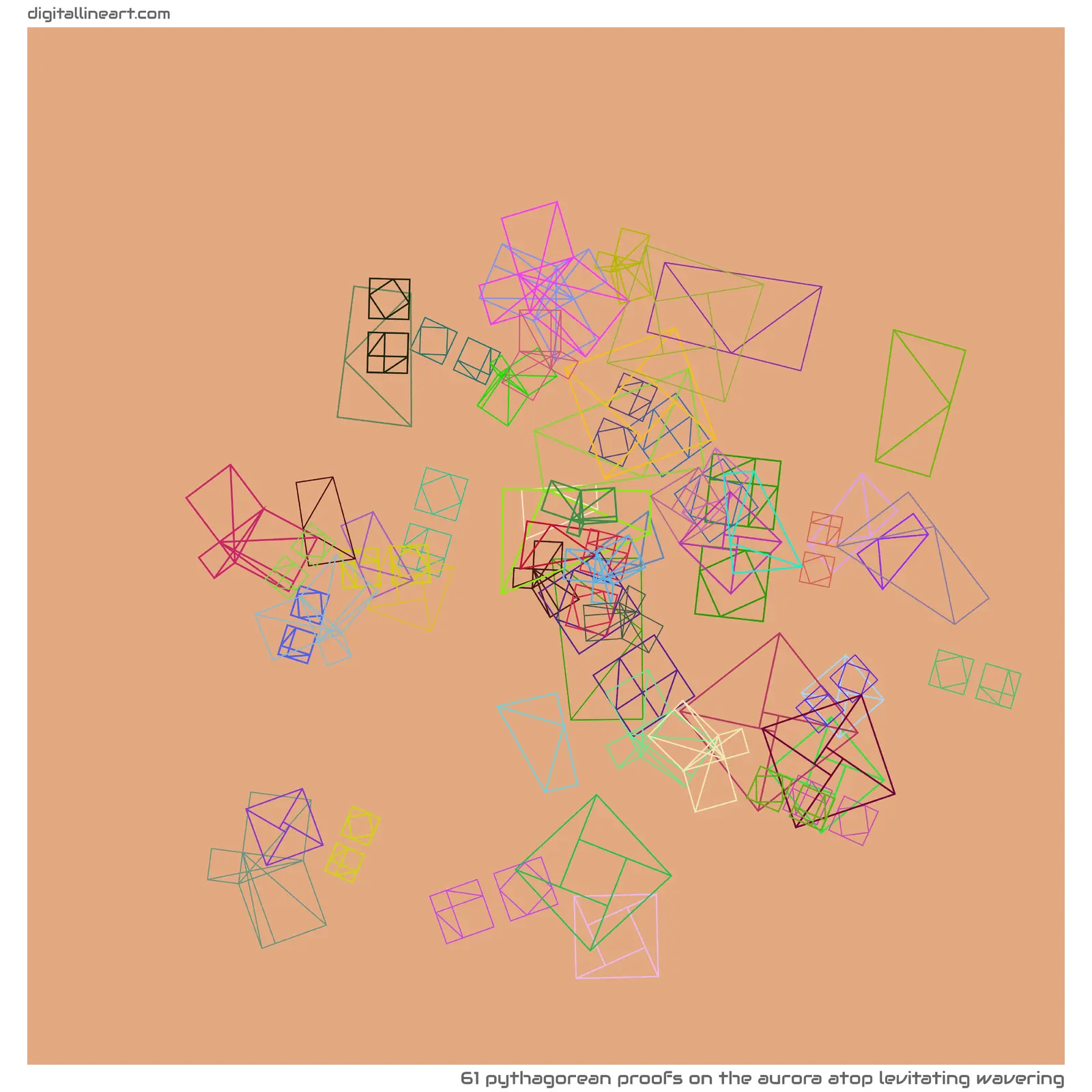 The Aurora atop Levitating Wavering — 61 pythagorean proofs