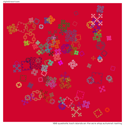 The Acre atop Autumnal Rooting — 100 quadratic Koch islands