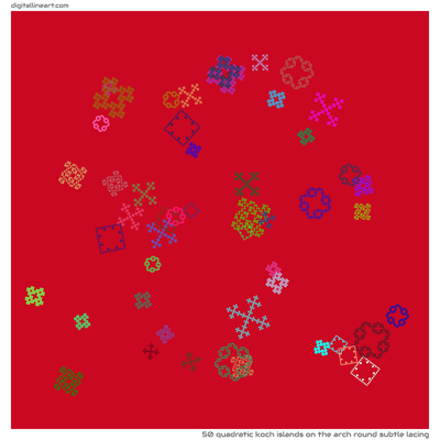 The Arch round Subtle Lacing — 50 quadratic Koch islands
