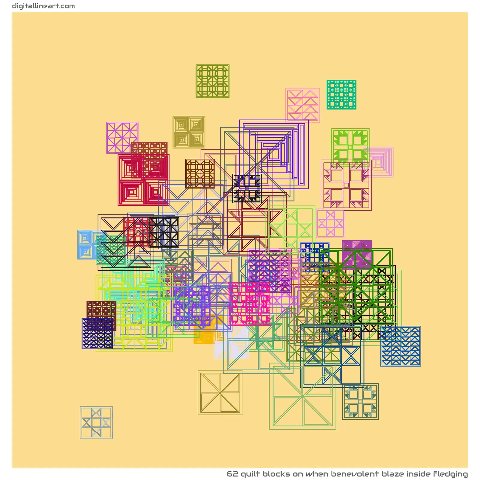 When Benevolent Blaze Inside Fledging — 62 quilt blocks