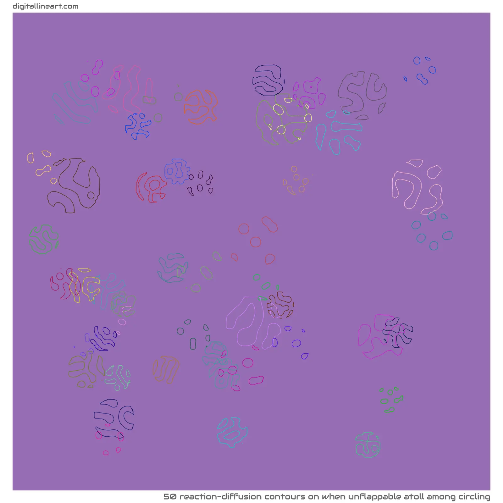 When Unflappable Atoll among Circling — 50 reaction-diffusion contours