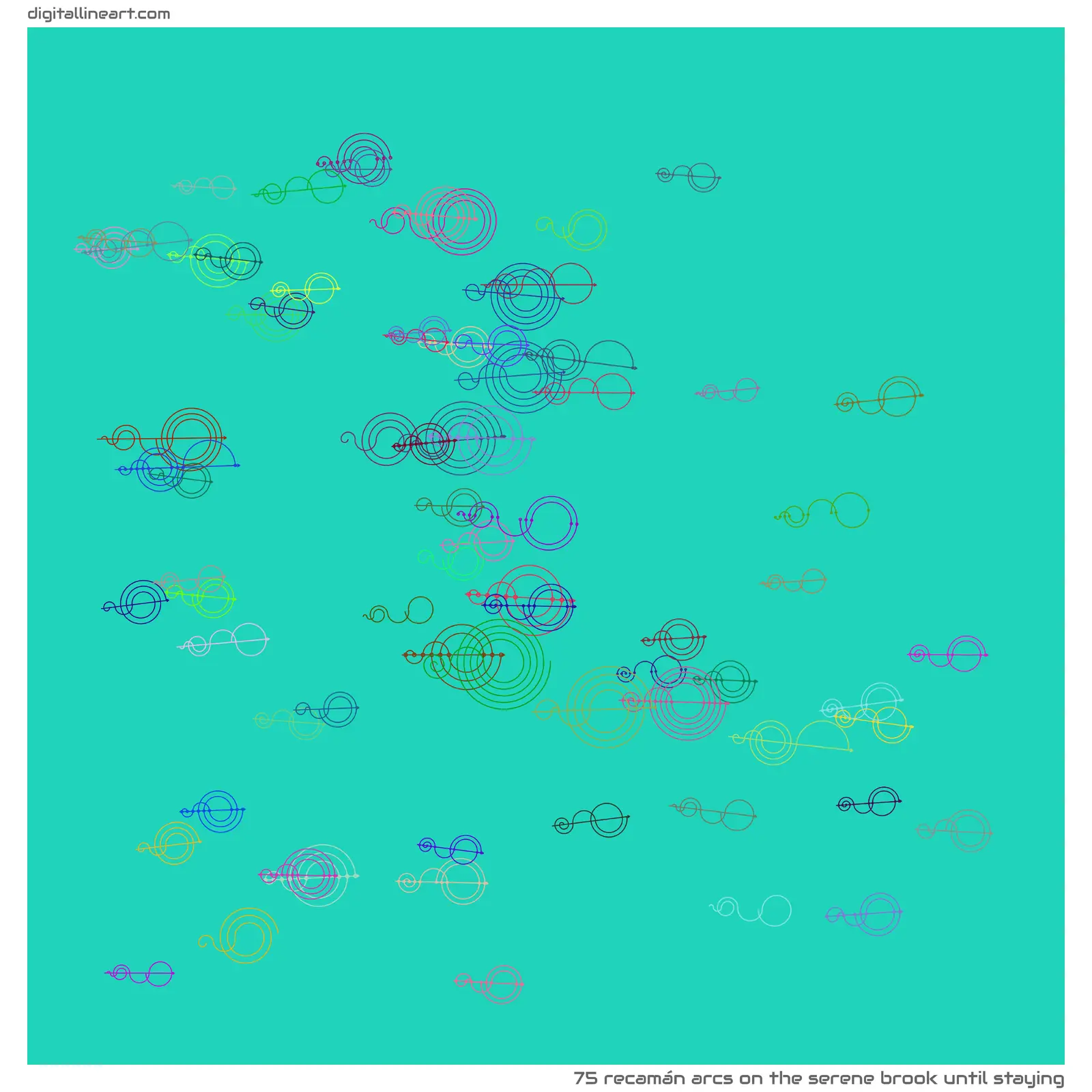 The Serene Brook until Staying — 75 recamán arcs