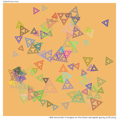 The Blaze alongside Gauzy Suffusing — 100 Sierpinski triangles