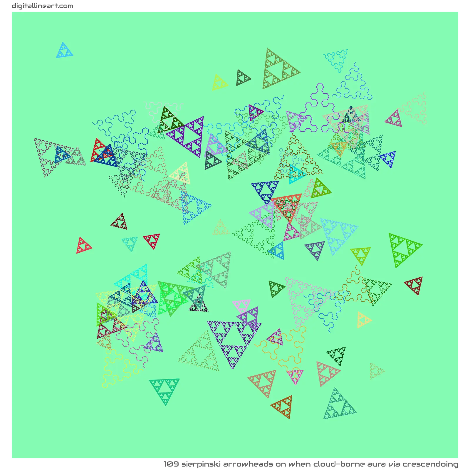 When Cloud-borne Aura via Crescendoing — 109 Sierpinski arrowheads