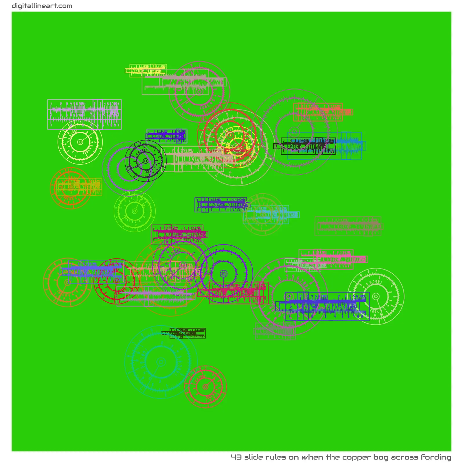 When the Copper Bog across Fording — 43 slide rules
