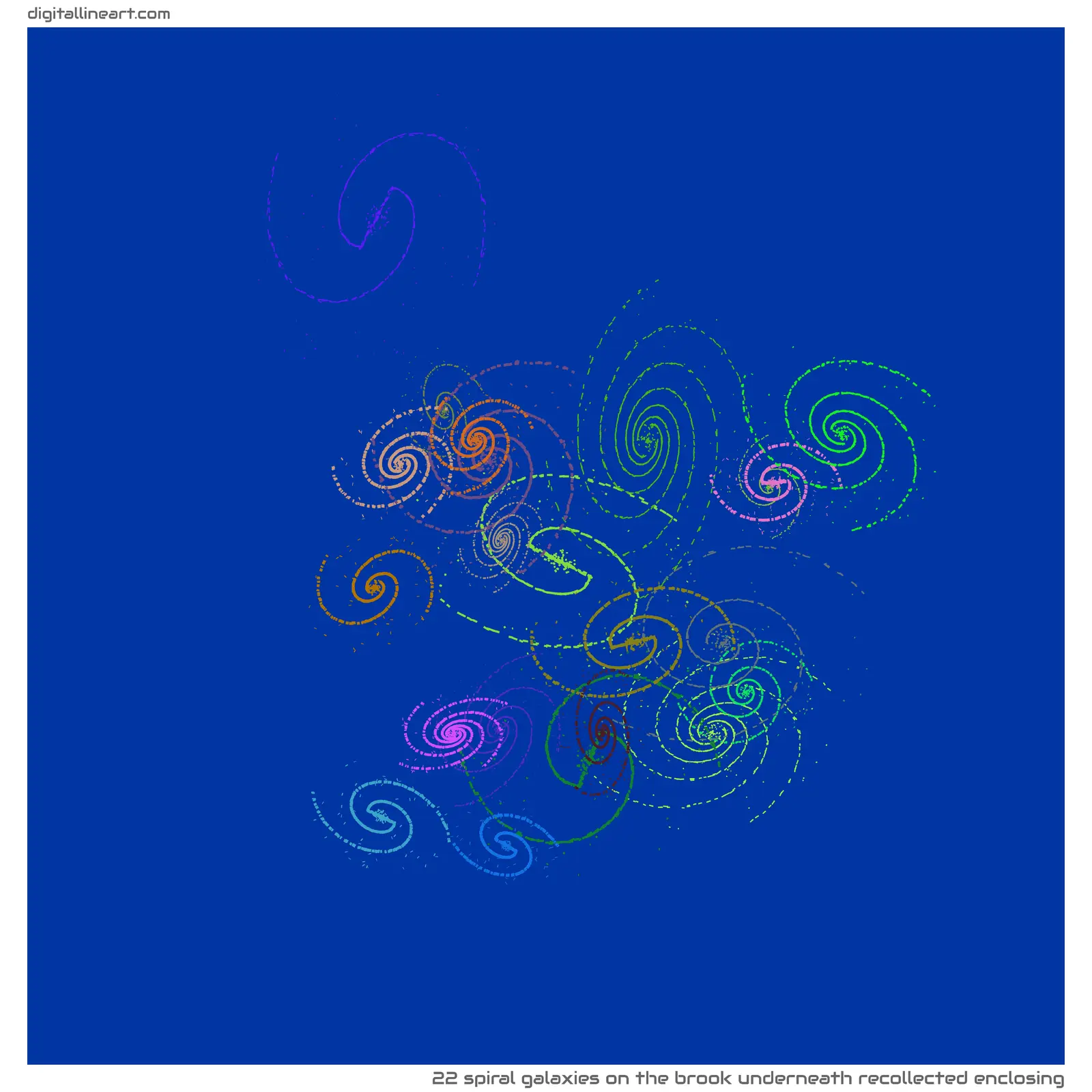 The Brook underneath Recollected Enclosing — 22 spiral galaxies