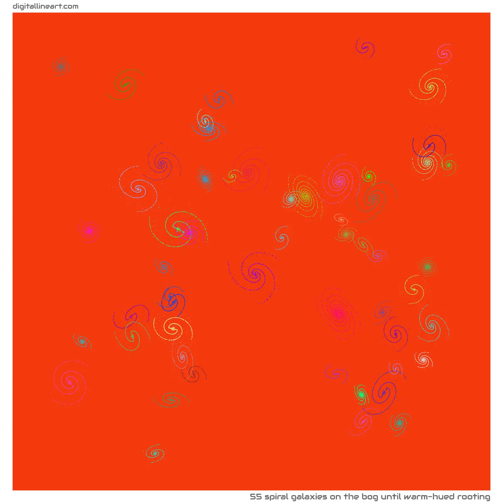 The Bog until Warm-hued Rooting — 55 spiral galaxies