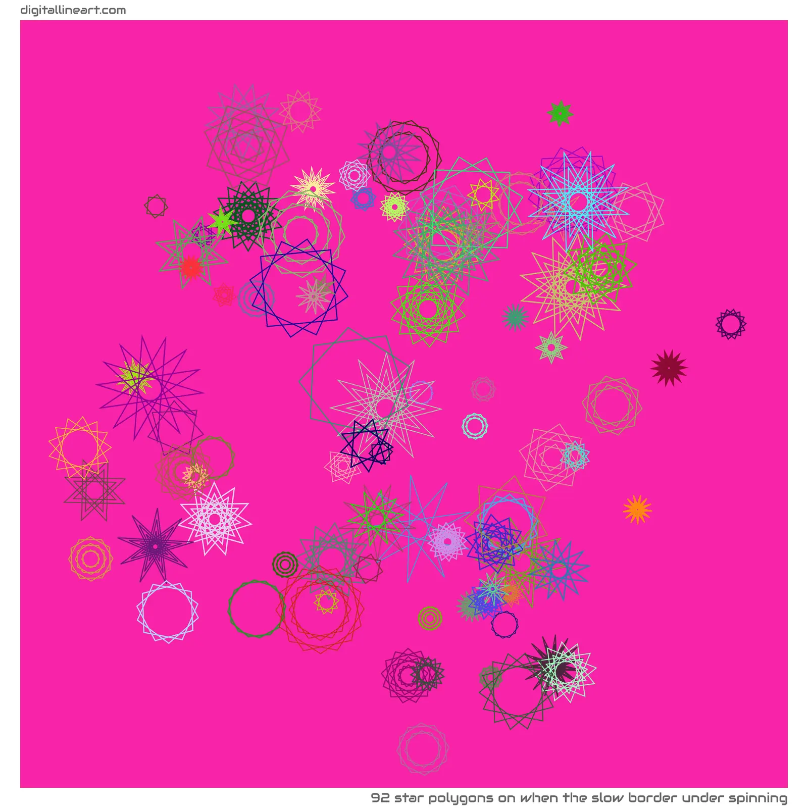 When the Slow Border under Spinning — 92 star polygons