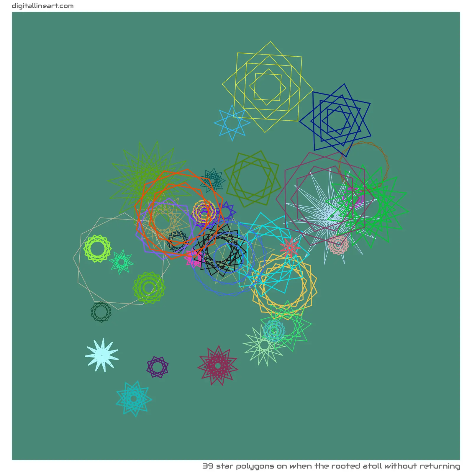 When the Rooted Atoll without Returning — 39 star polygons