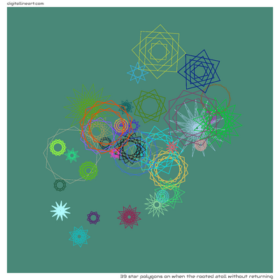When the Rooted Atoll without Returning — 39 star polygons