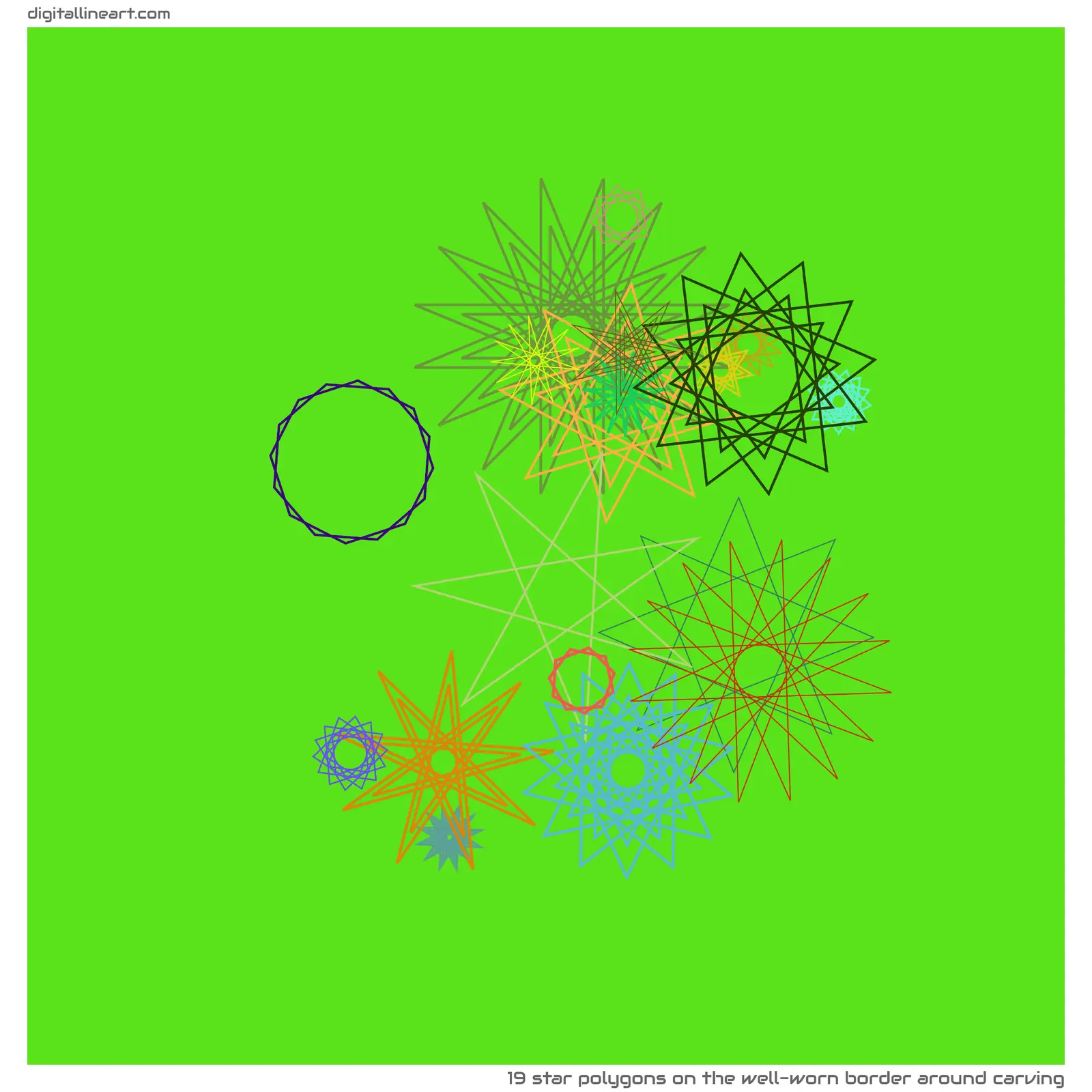 The Well-worn Border Around Carving — 19 star polygons