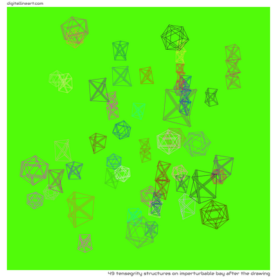 Imperturbable Bay after the Drawing — 49 tensegrity structures