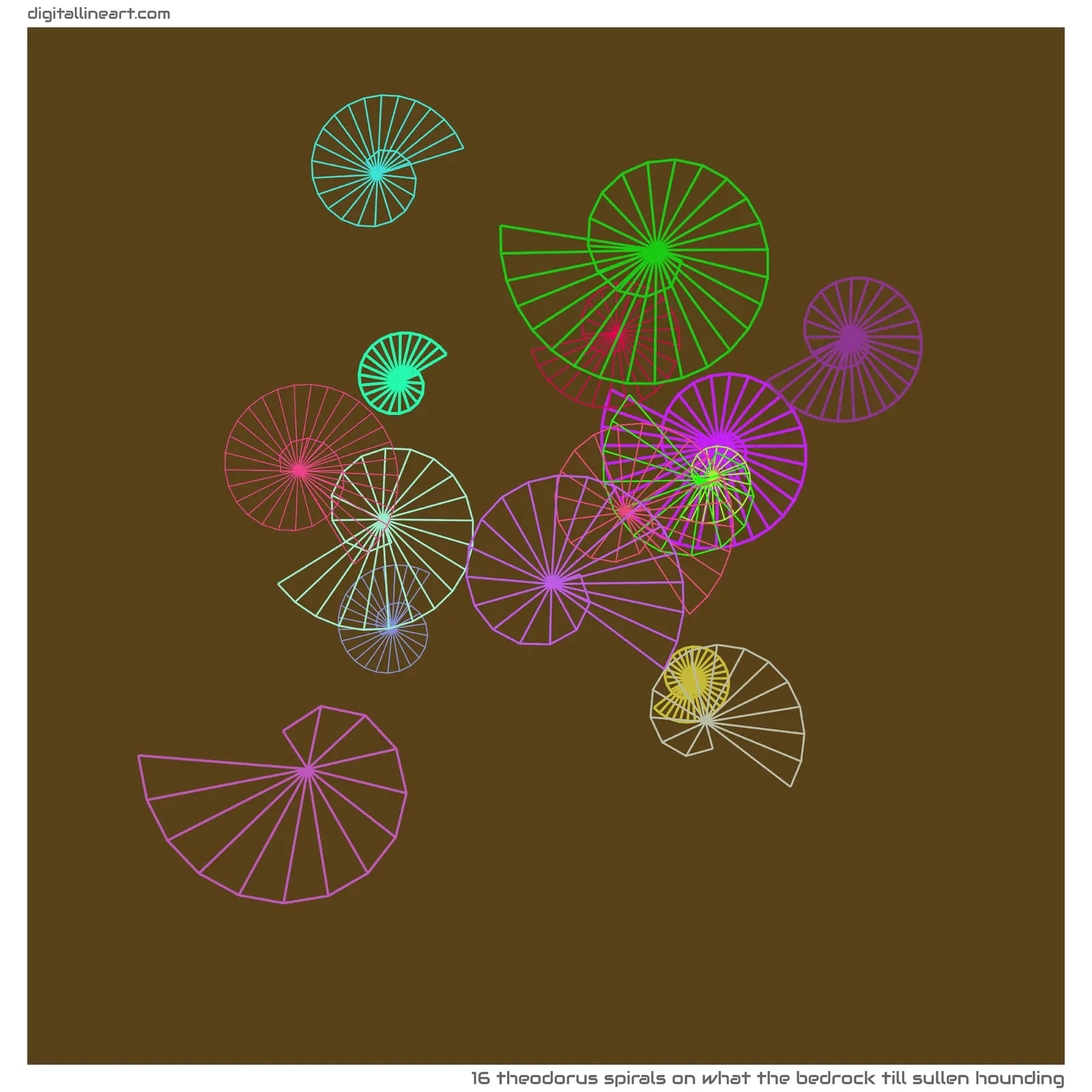 What the Bedrock till Sullen Hounding — 16 Theodorus spirals