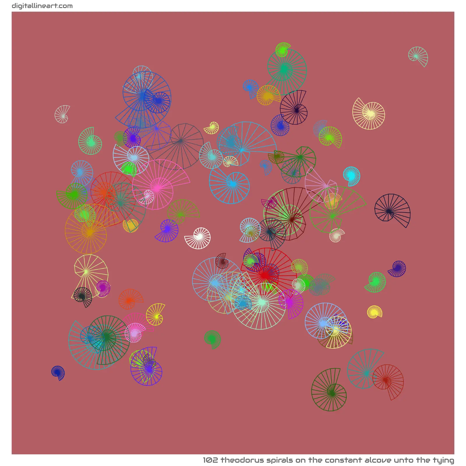 The Constant Alcove unto the Tying — 102 Theodorus spirals