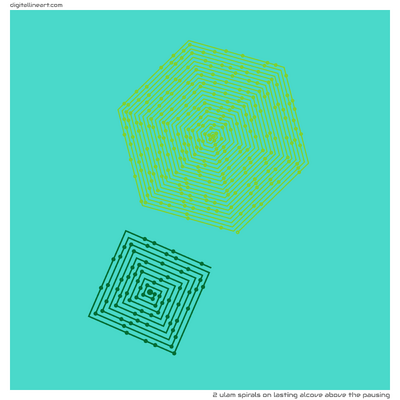Lasting Alcove above the Pausing — 2 ulam spirals