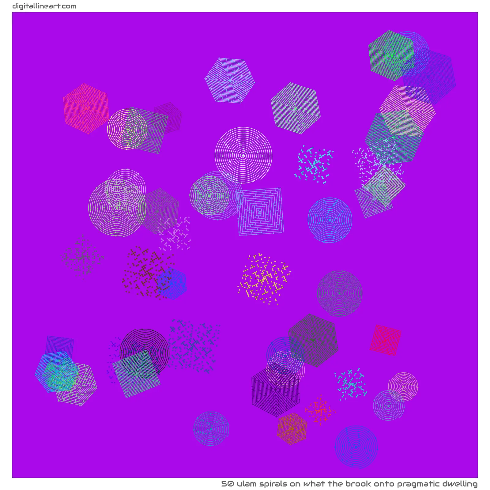 What the Brook onto Pragmatic Dwelling — 50 ulam spirals