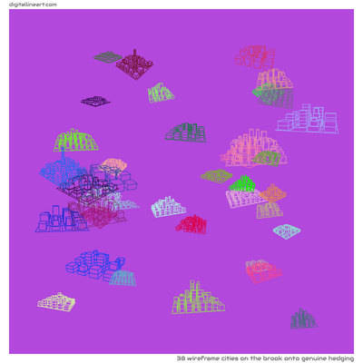 The Brook onto Genuine Hedging — 38 wireframe cities
