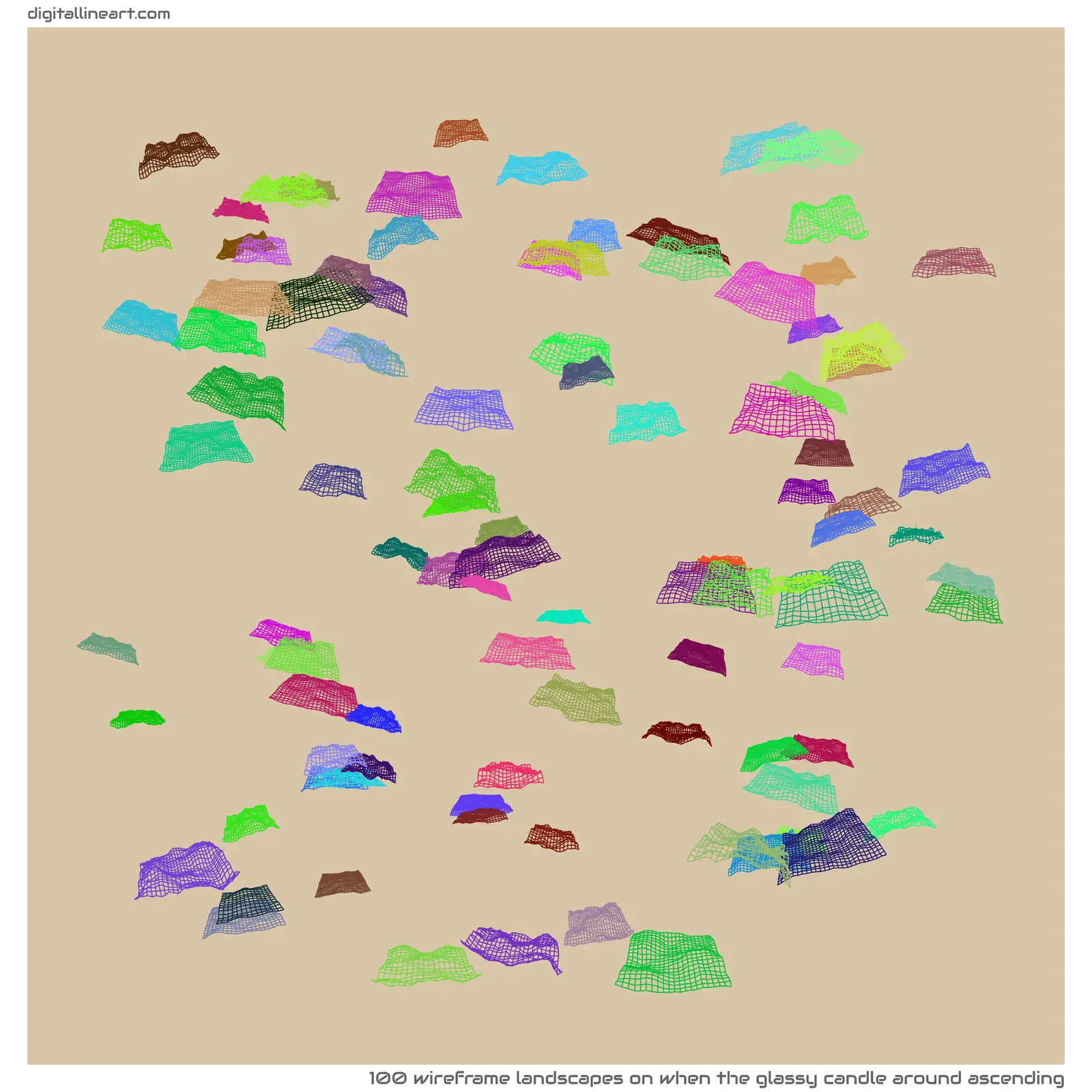 When the Glassy Candle Around Ascending — 100 wireframe landscapes