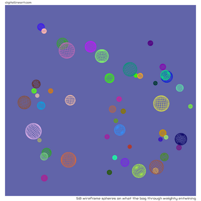 What the Bog through Weighty Entwining — 50 wireframe spheres