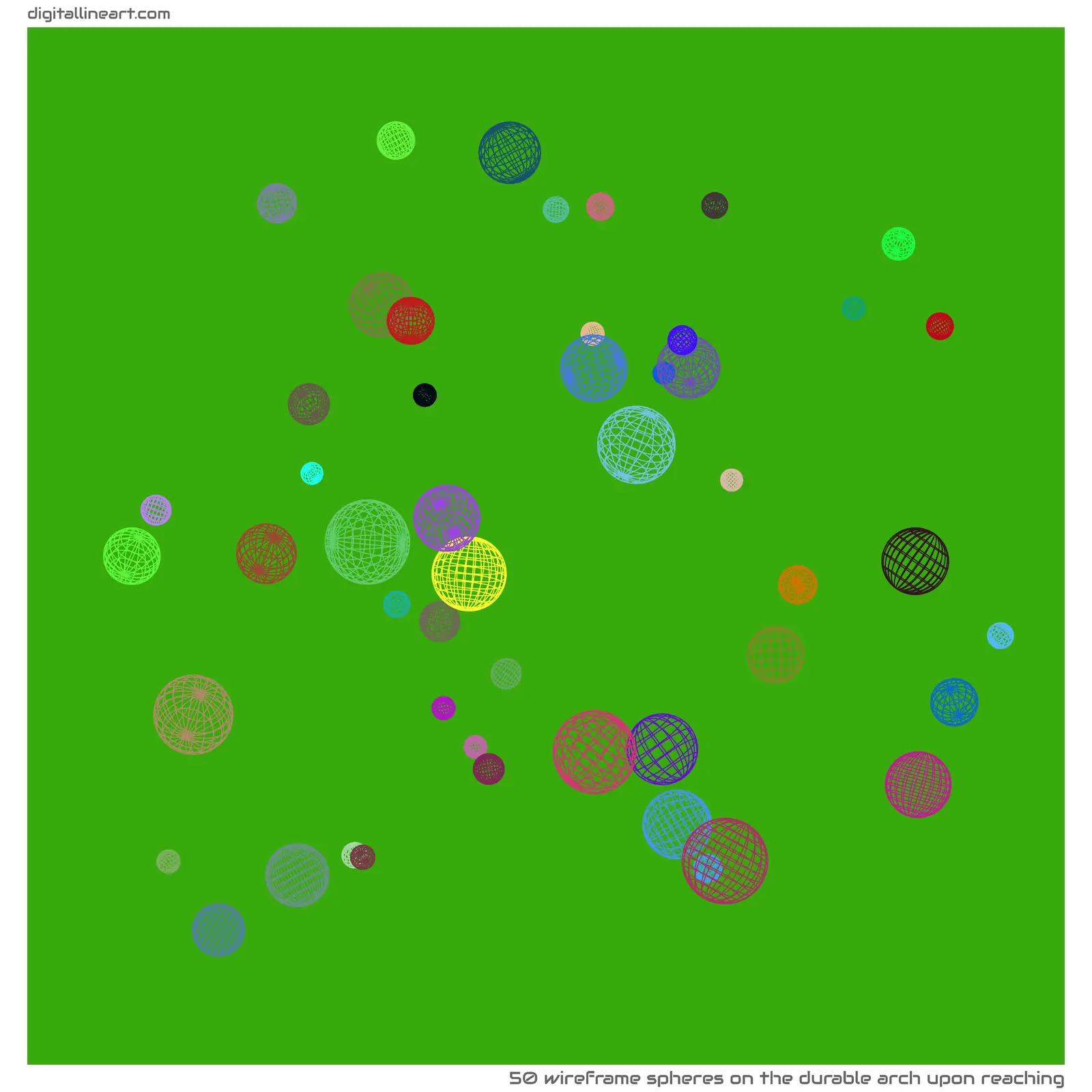 The Durable Arch upon Reaching — 50 wireframe spheres