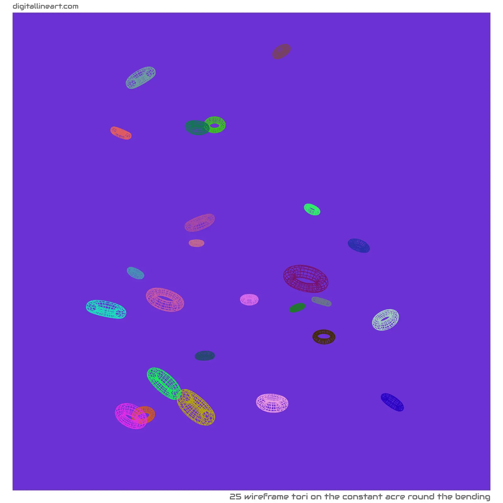 The Constant Acre round the Bending — Wireframe Tori, 25 elements