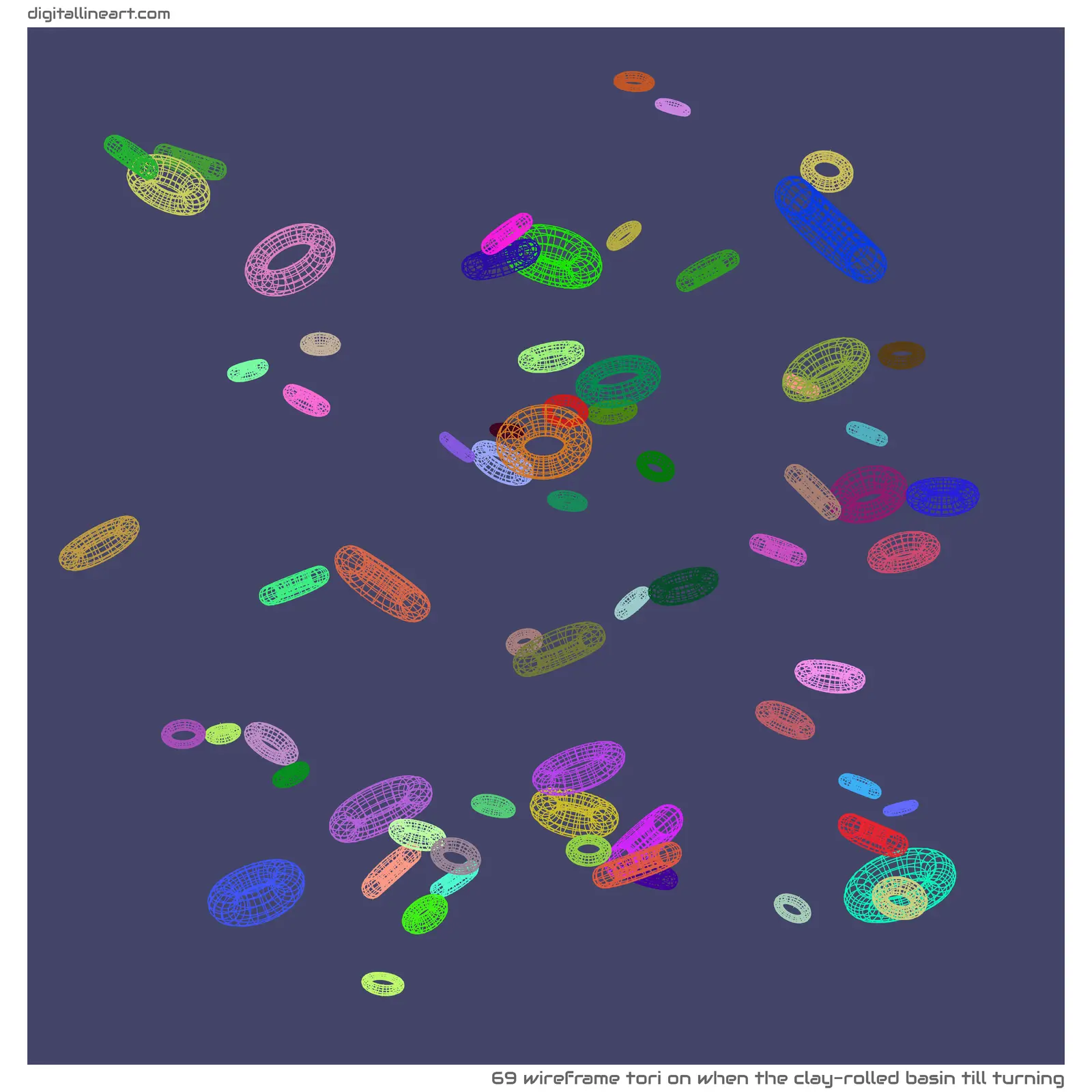 When the Clay-rolled Basin till Turning — Wireframe Tori, 69 elements