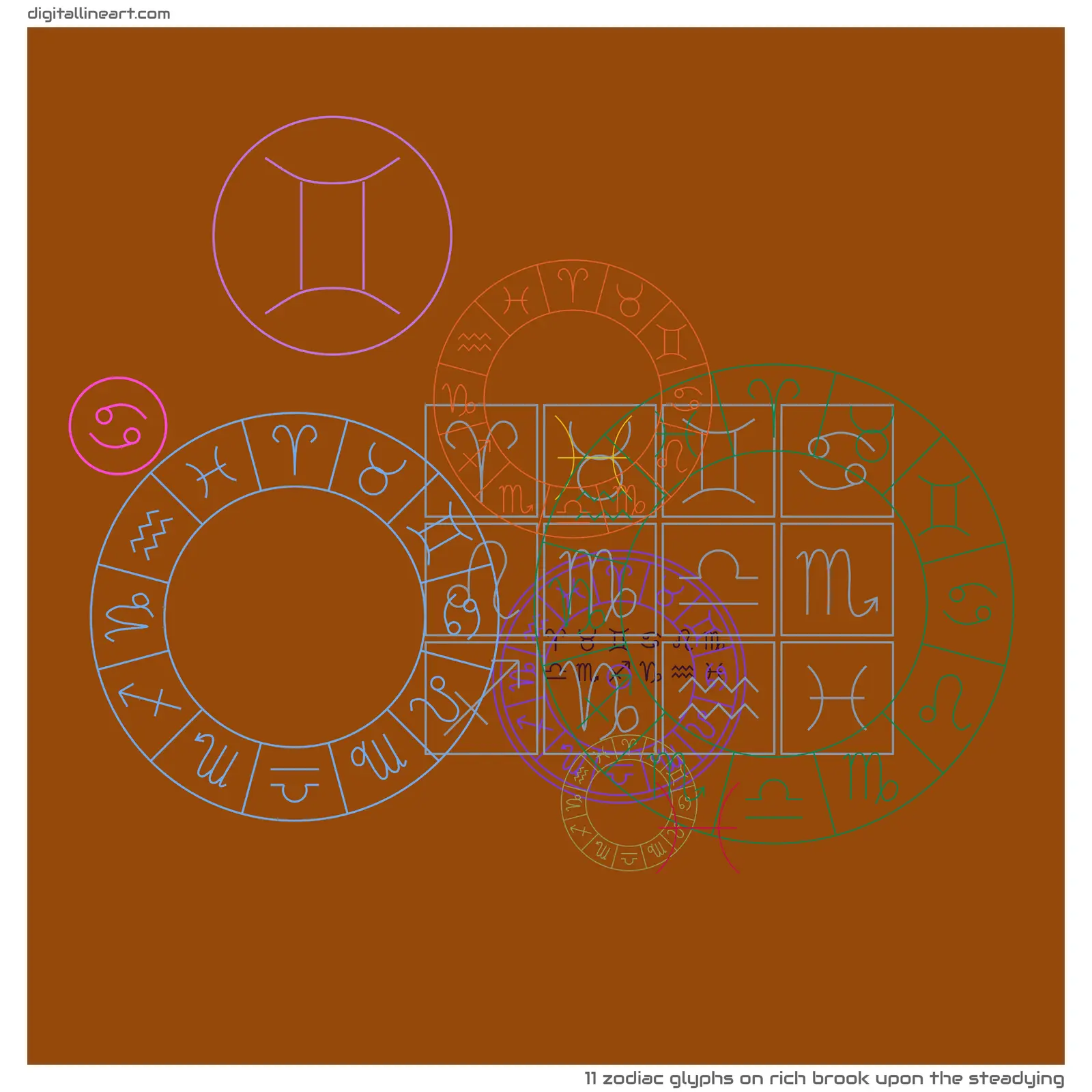Rich Brook upon the Steadying — 11 zodiac glyphs