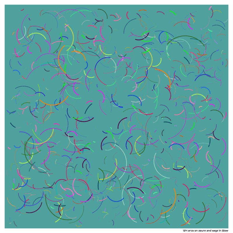124 arcs on azure and sage in Glow