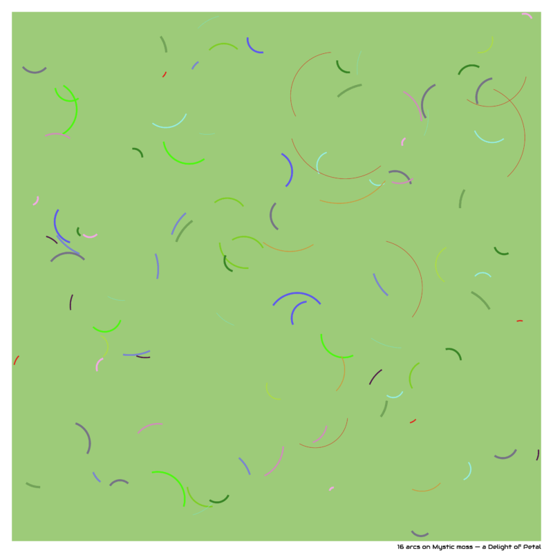 16 arcs on Mystic moss — a Delight of Petal