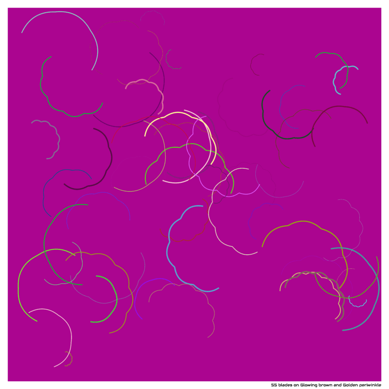 55 blades on Glowing brown and Golden periwinkle