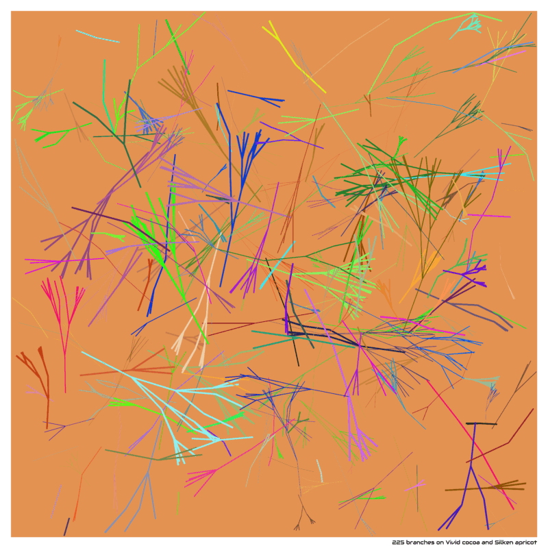 225 branches on Vivid cocoa and Silken apricot