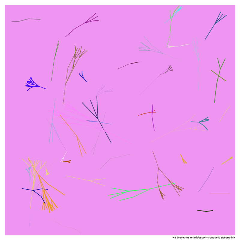 49 branches on Iridescent rose and Serene ink
