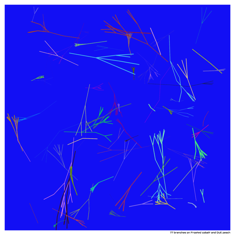 77 branches on Frosted cobalt and Dull peach