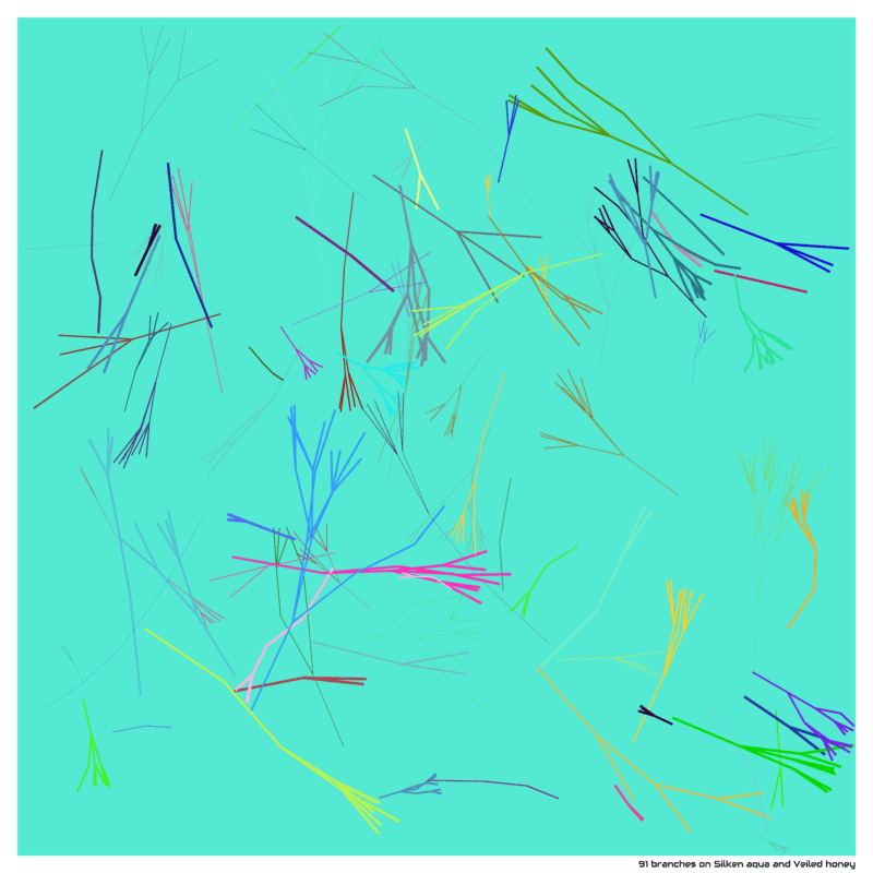 91 branches on Silken aqua and Veiled honey