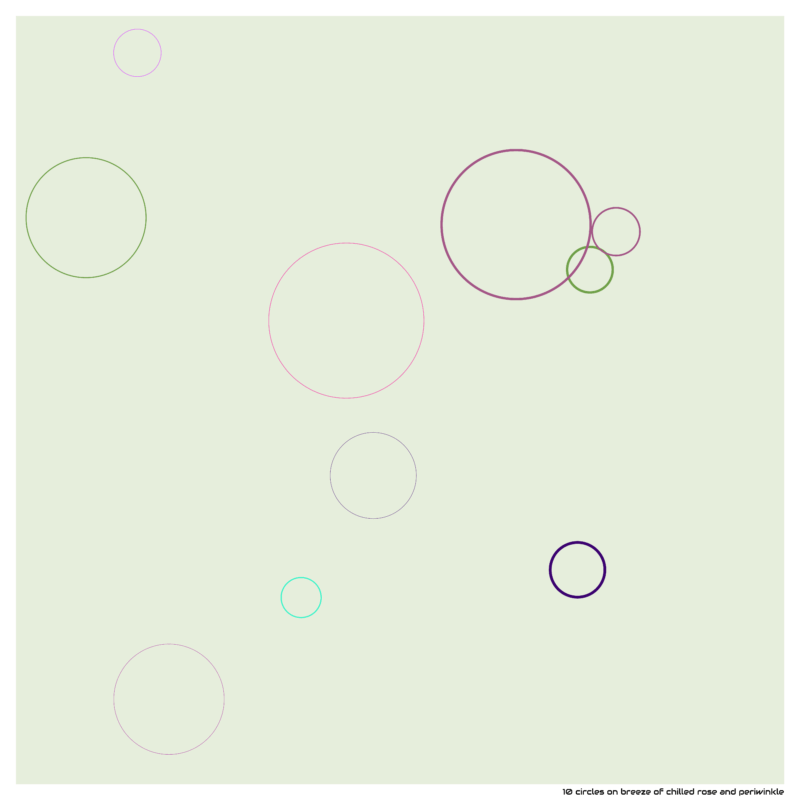 10 circles on breeze of chilled rose and periwinkle