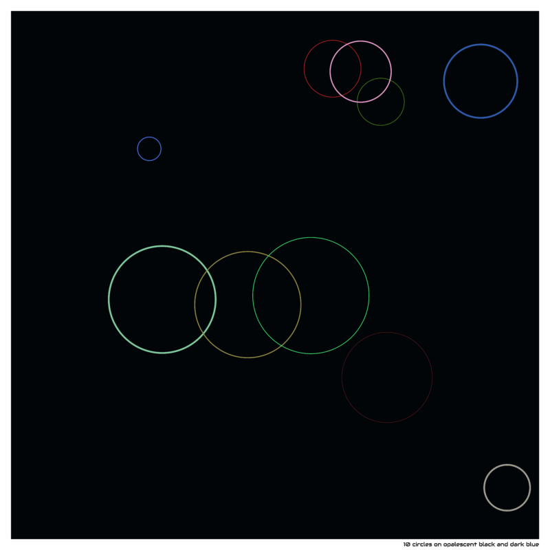 10 circles on opalescent black and dark blue