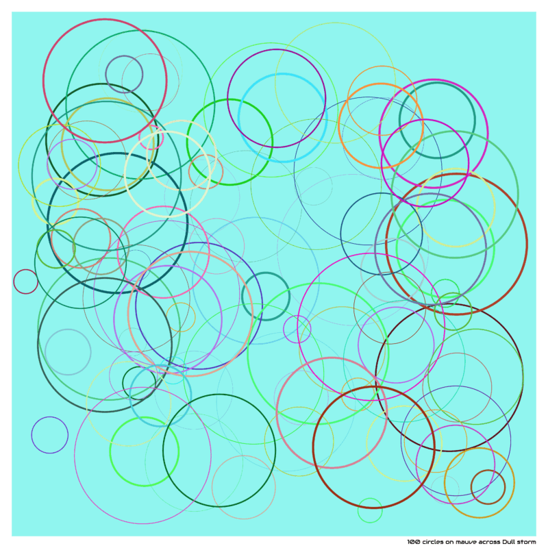 100 circles on mauve across Dull storm