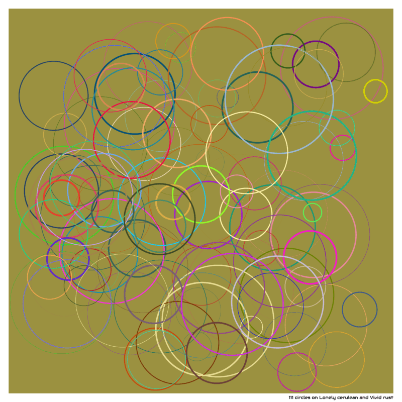 111 circles on Lonely cerulean and Vivid rust