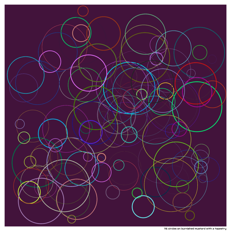 116 circles on burnished mustard with a tapestry