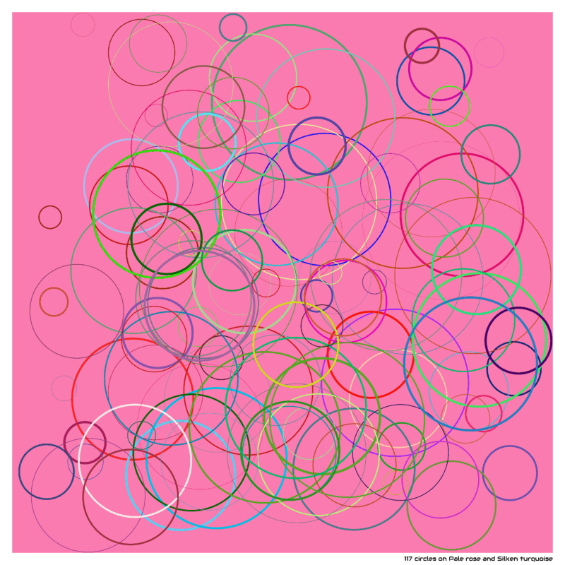 117 circles on Pale rose and Silken turquoise