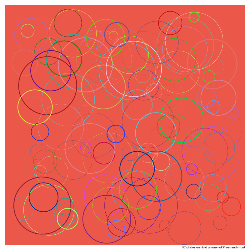 117 circles on vivid crimson of frost and ritual