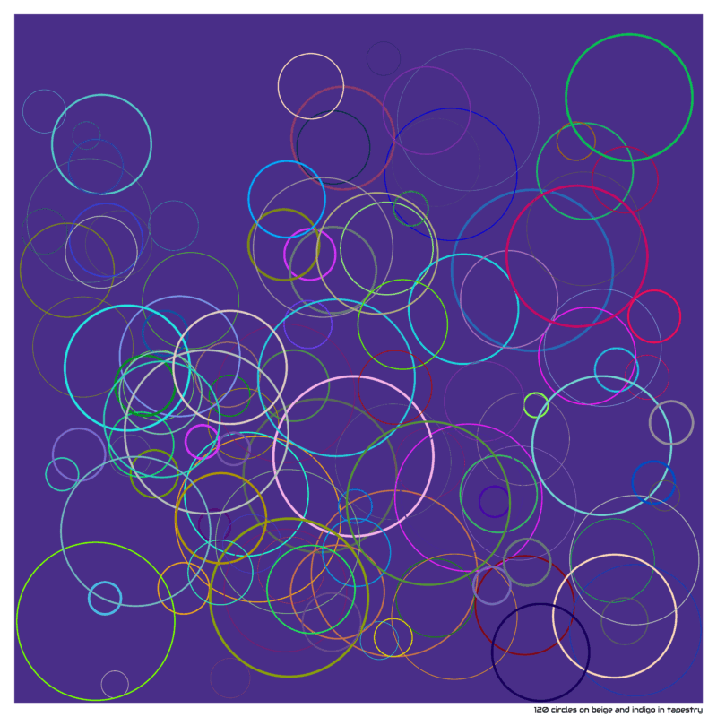 120 circles on beige and indigo in tapestry