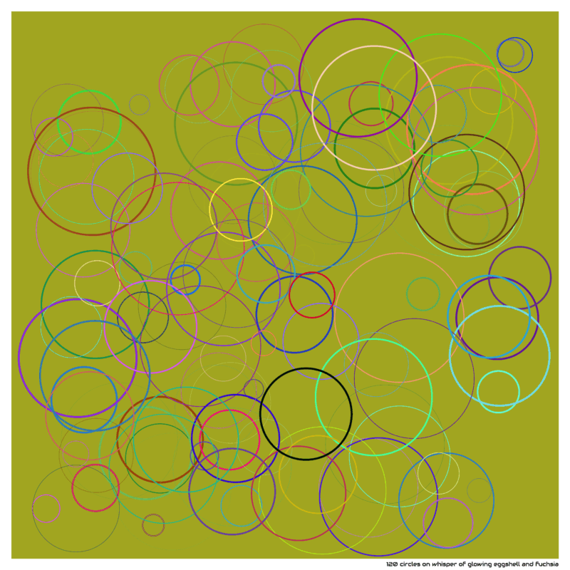 120 circles on whisper of glowing eggshell and fuchsia