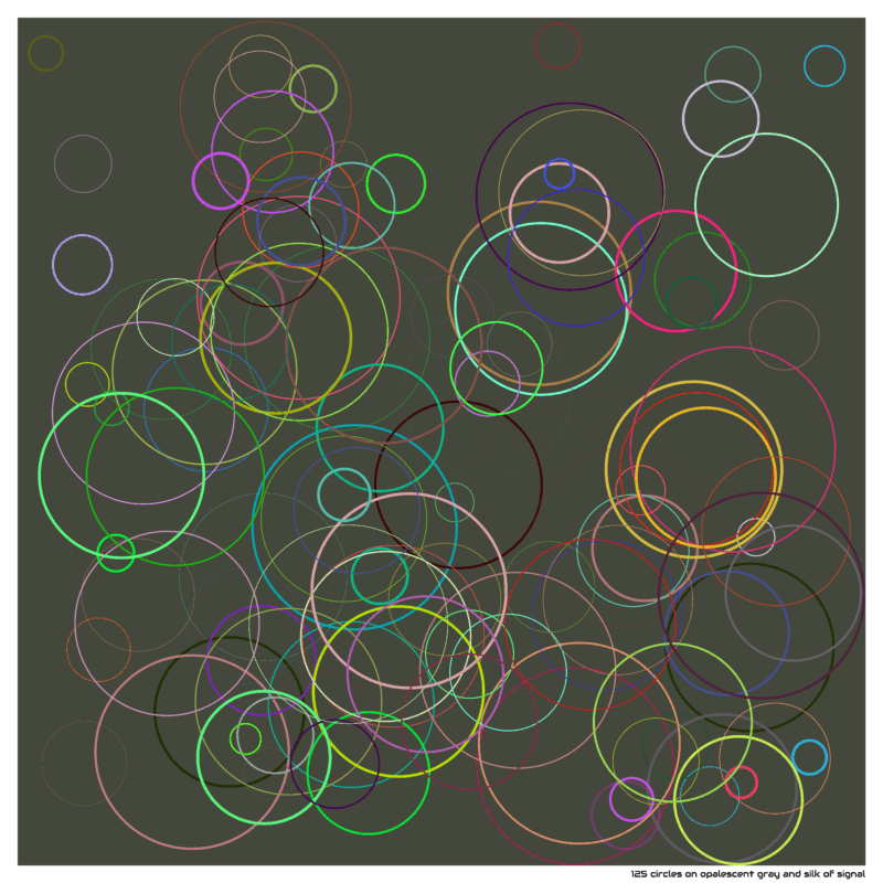 125 circles on opalescent gray and silk of signal