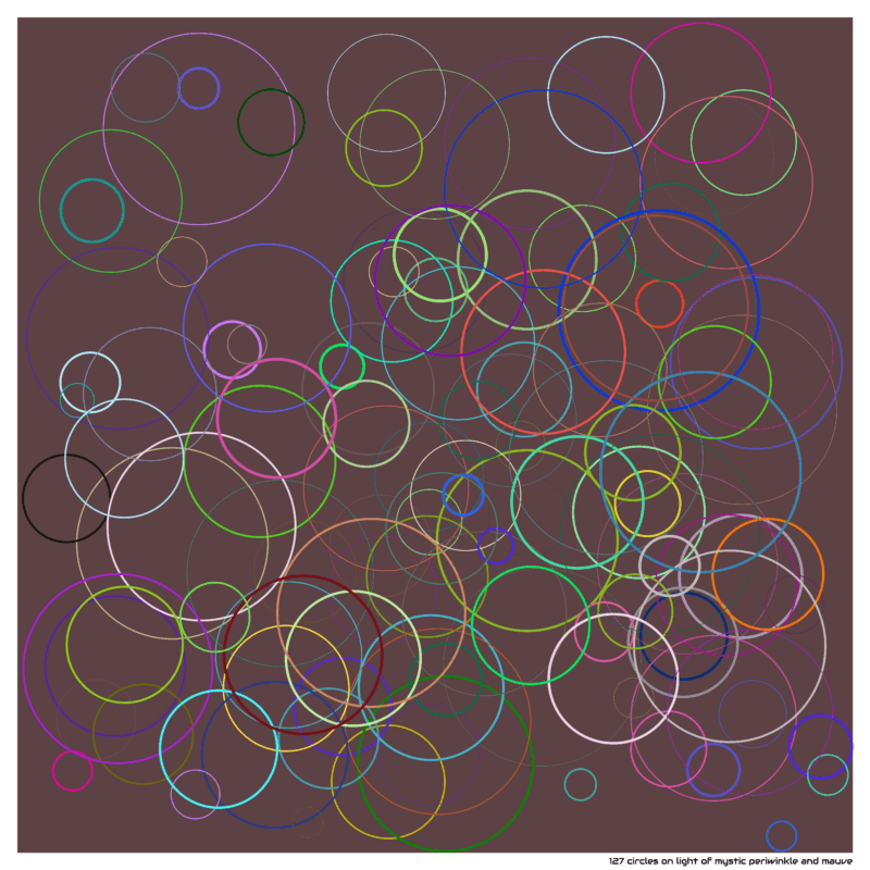 127 circles on light of mystic periwinkle and mauve