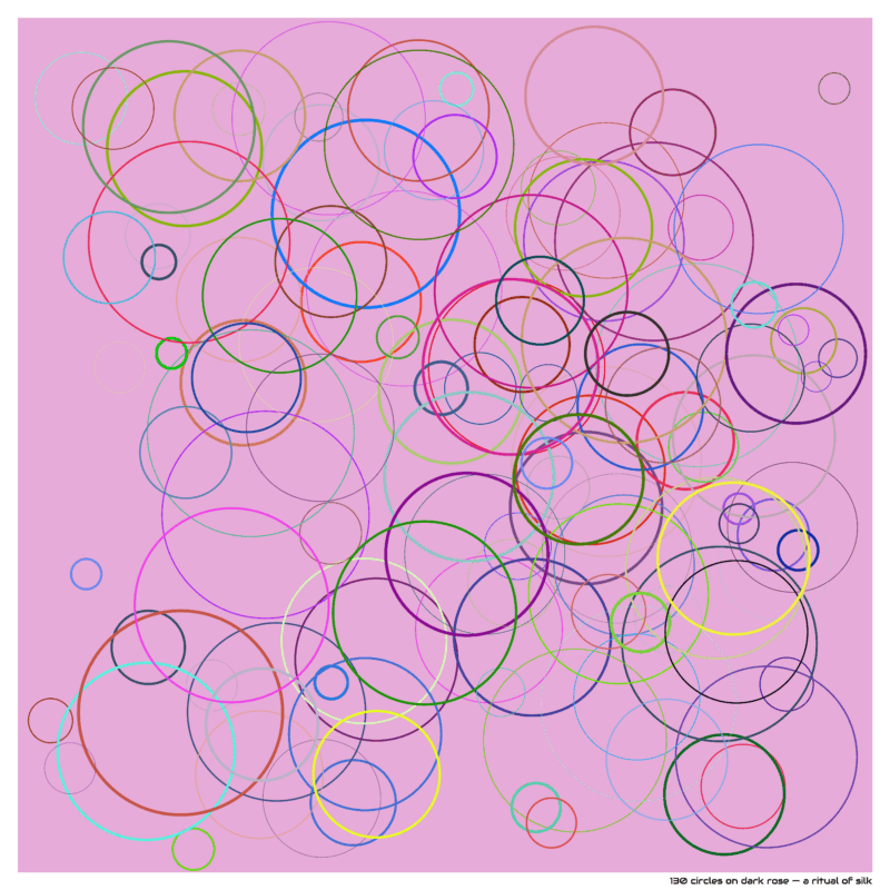 130 circles on dark rose — a ritual of silk