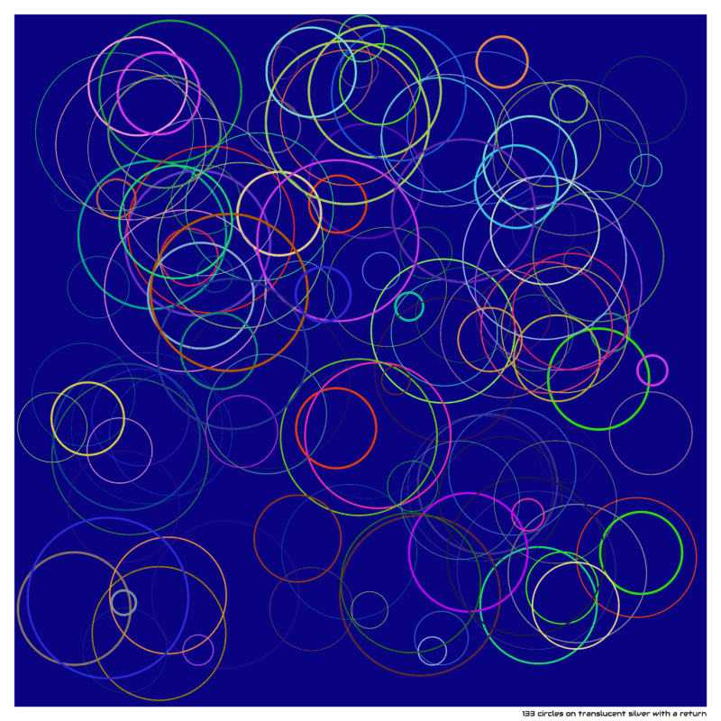 133 circles on translucent silver with a return