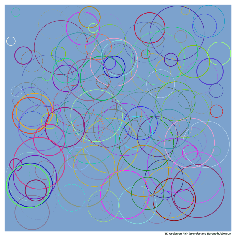 137 circles on Rich lavender and Serene bubblegum