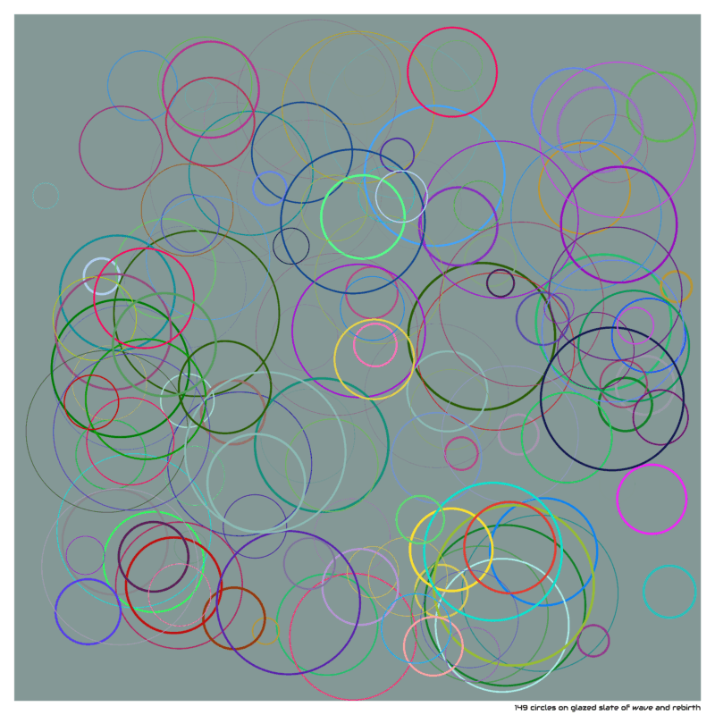 149 circles on glazed slate of wave and rebirth